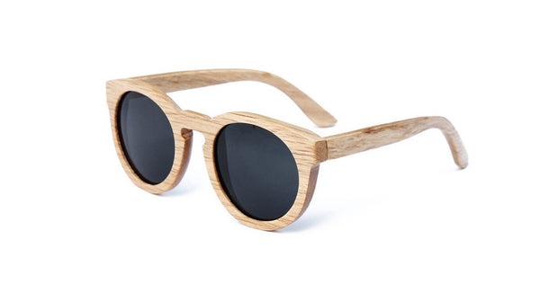 BerWer Unisex  Bamboo Wooden Round Frame Sunglasses
