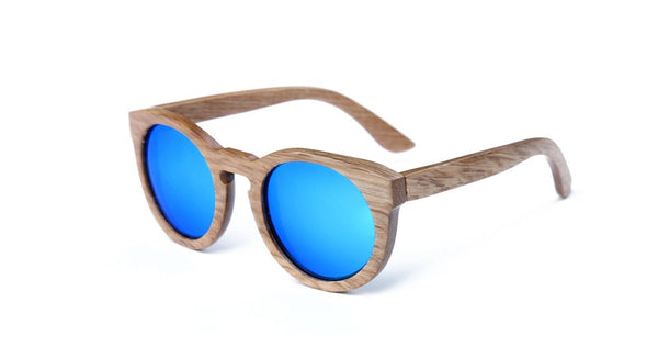 BerWer Unisex  Bamboo Wooden Round Frame Sunglasses