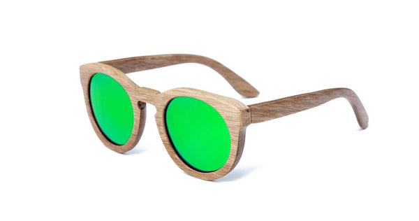 BerWer Unisex  Bamboo Wooden Round Frame Sunglasses