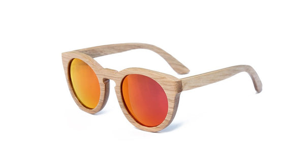 BerWer Unisex  Bamboo Wooden Round Frame Sunglasses
