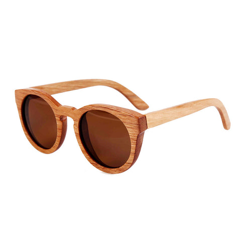 BerWer Unisex  Bamboo Wooden Round Frame Sunglasses