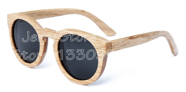 BerWer Unisex  Bamboo Wooden Round Frame Sunglasses
