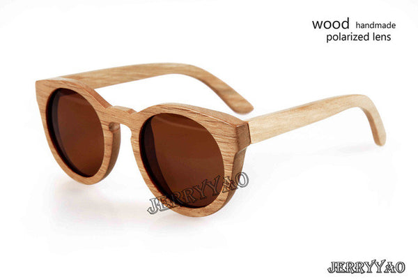 BerWer Unisex  Bamboo Wooden Round Frame Sunglasses