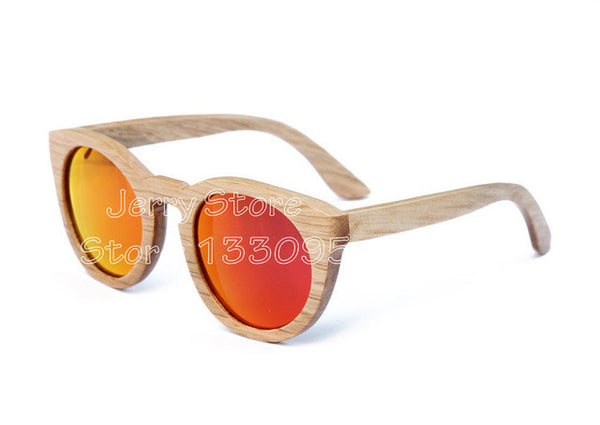 BerWer Unisex  Bamboo Wooden Round Frame Sunglasses