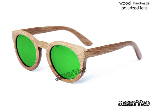 BerWer Unisex  Bamboo Wooden Round Frame Sunglasses