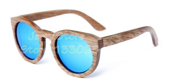 BerWer Unisex  Bamboo Wooden Round Frame Sunglasses