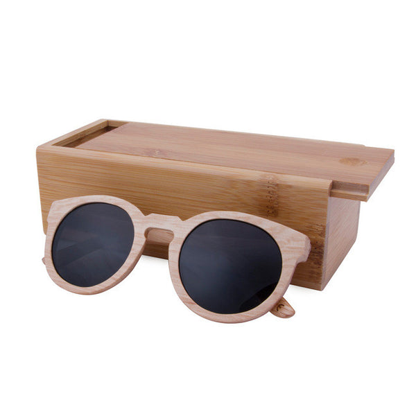 BerWer Unisex  Bamboo Wooden Round Frame Sunglasses