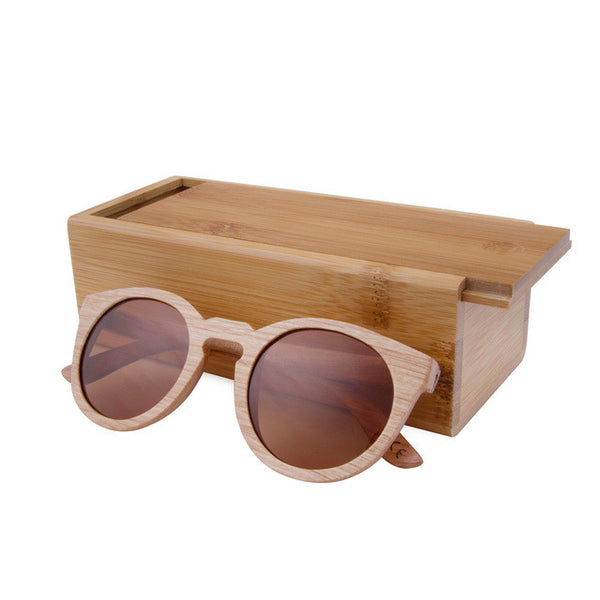 BerWer Unisex  Bamboo Wooden Round Frame Sunglasses