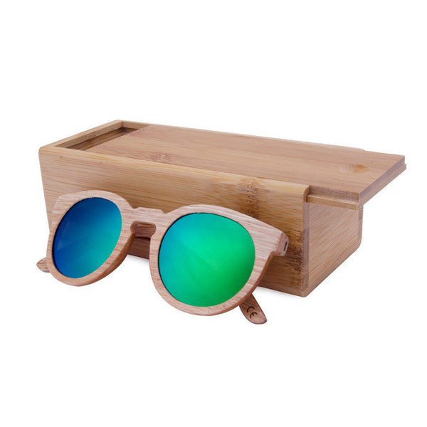 BerWer Unisex  Bamboo Wooden Round Frame Sunglasses
