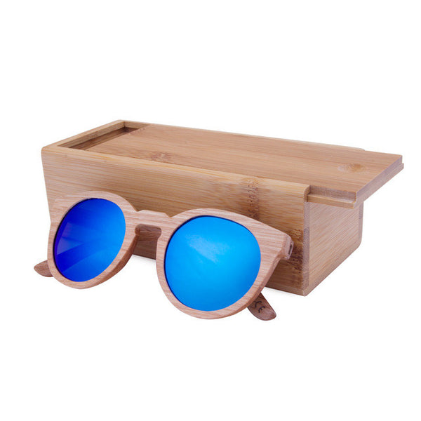 BerWer Unisex  Bamboo Wooden Round Frame Sunglasses