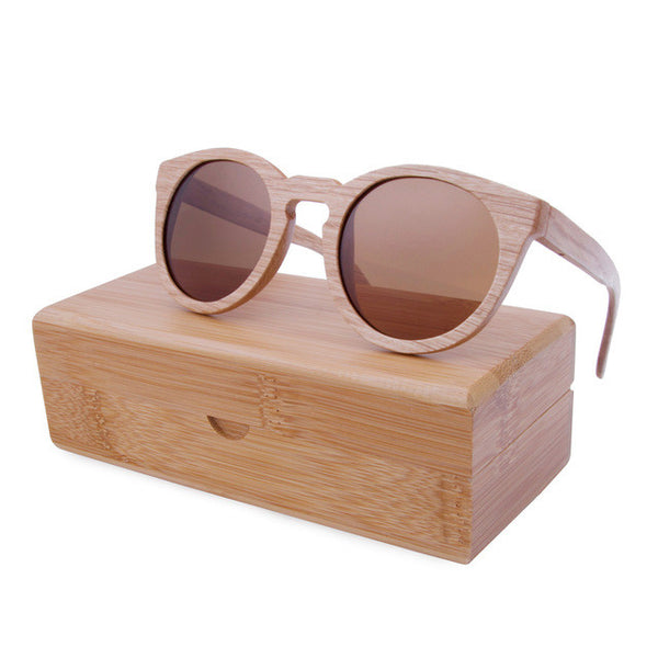 BerWer Unisex  Bamboo Wooden Round Frame Sunglasses