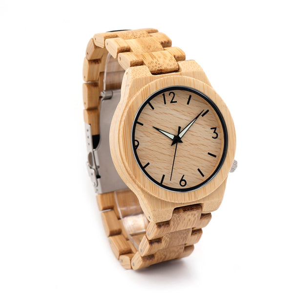 BOBO BIRD Unisex Quartz Wood Wristwatch With Band Night Green Pointer