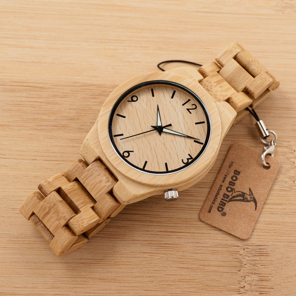 BOBO BIRD Unisex Quartz Wood Wristwatch With Band Night Green Pointer