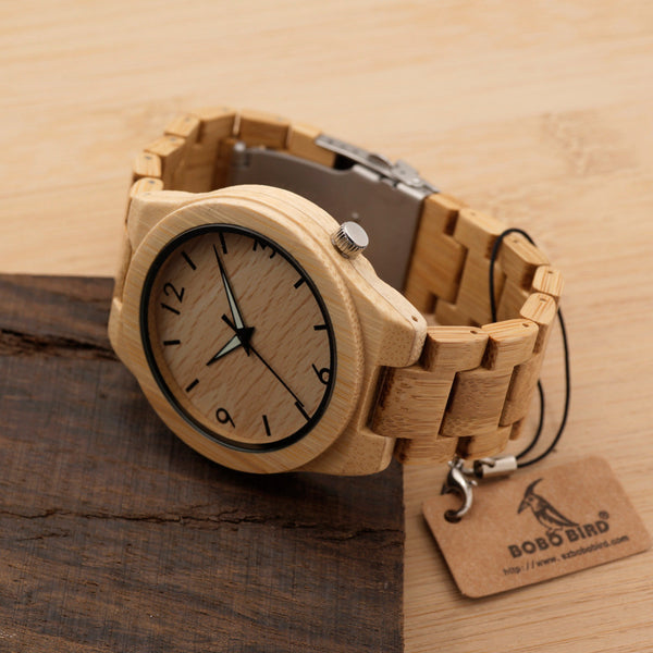 BOBO BIRD Unisex Quartz Wood Wristwatch With Band Night Green Pointer