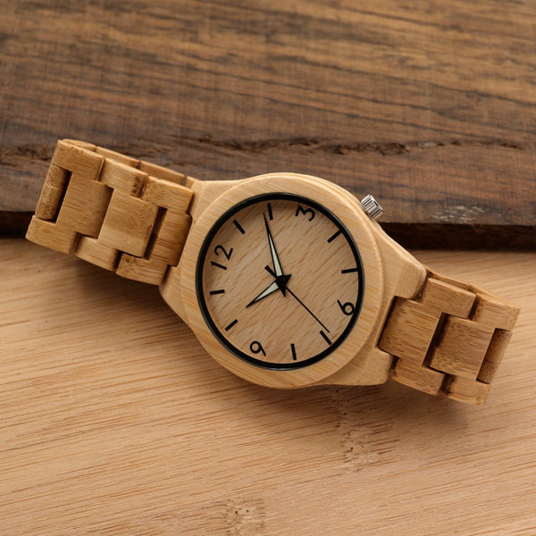 BOBO BIRD Unisex Quartz Wood Wristwatch With Band Night Green Pointer
